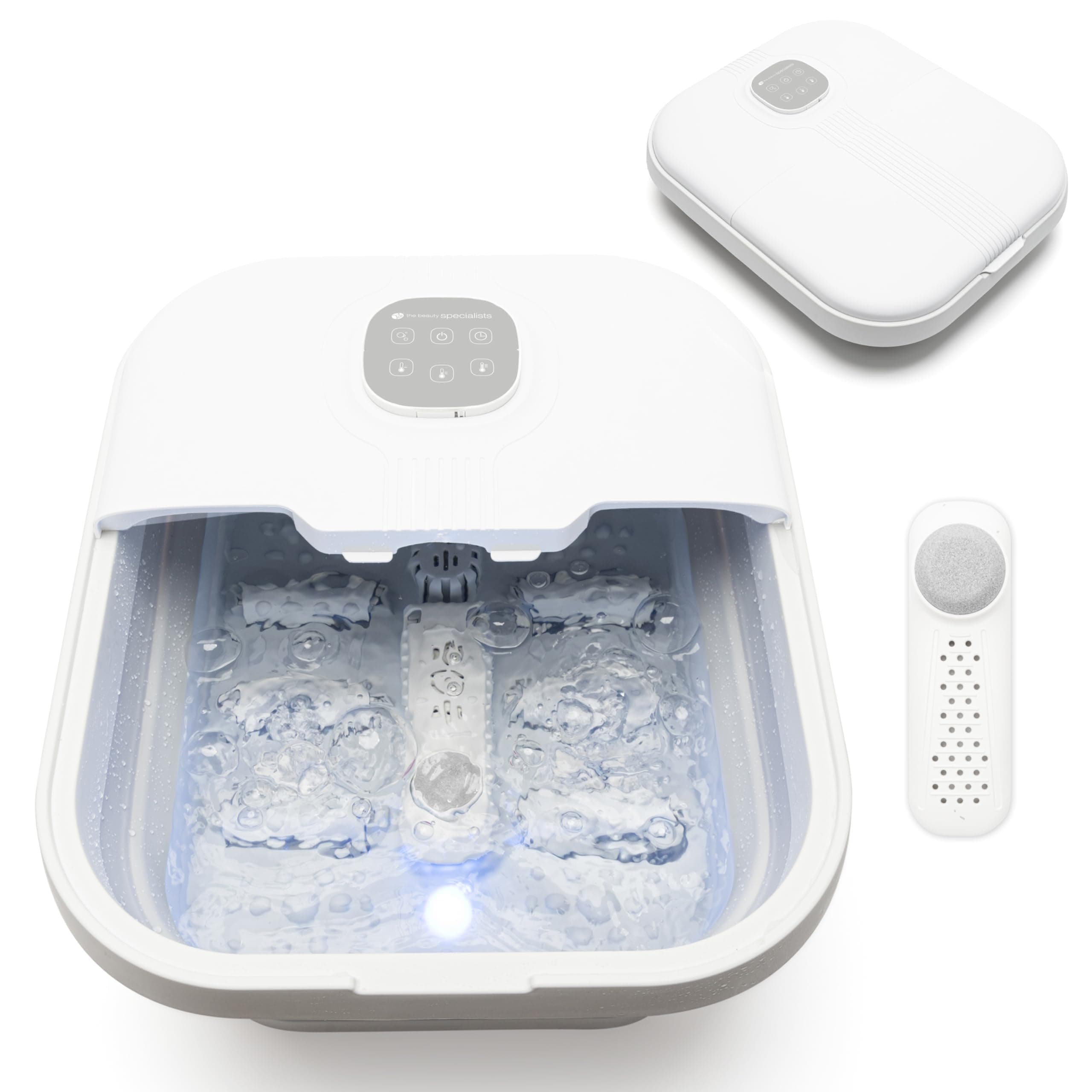 Deluxe Foldaway Foot Spa Foot Bath with Massaging Rollers, Adjustable Temperature Settings (42°C, 44°C, 46°C), Pedicure Pumice Stone, Relaxing Bubbles, Powerful 500W Water Heater & Remote Control