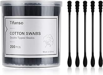 Tifanso Cotton Swabs, 200 ct Natural Black Double Tipped Organic Cotton Bubs, Cruelty-Free Cotton Swabs, Biodegradable, Chlorine-Free Hypoallergenic (Black)