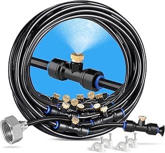 HOMENOTE Misting Cooling System 59FT (18M) Misting Line + 26 Brass Mist Nozzles + a Brass Adapter(3/4") Outdoor Mister for Patio Garden Greenhouse Trampoline for waterpark