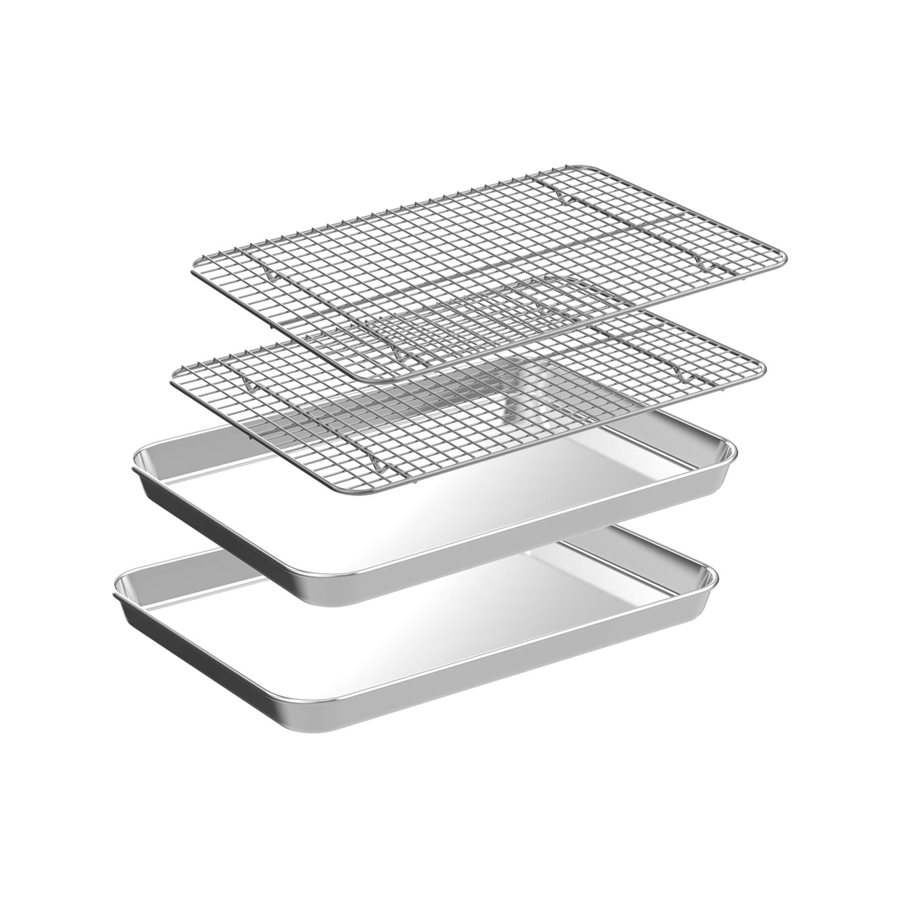 CEKEE Small Baking Sheet with Rack Set [2 Small Cookie Sheets + 2 Small Baking Racks], Stainless Steel Small Baking Pan and Grill Rack - Rust & Warp Resistant & Nonstick, Size 9.33 x 6.96 x 1 Inch