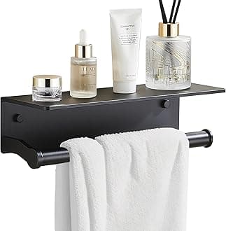 Dr.DJ Black Paper Towel Holder Wall Mount with Thick Shelf for Bathroom,Matte Black Adhesive Hand Towel Holder,Bathroom Kitchen RV