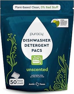 Puracy Dishwasher Pods, Natural Dishwasher Detergent, Free & Clear Dish tabs - Enzyme-Powered, Spot & Residue Free - TikTok Trend Items, Must Haves from TikTok Made Me Buy It (Free & Clear, 50 Count)