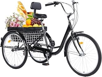 Adult Tricycle，24/26-Inch Adult Trikes, 3 Wheel Cruiser Bike with Large Basket & Adjustable Seat, Shopping Picnic Tricycles for Women, Men, Seniors