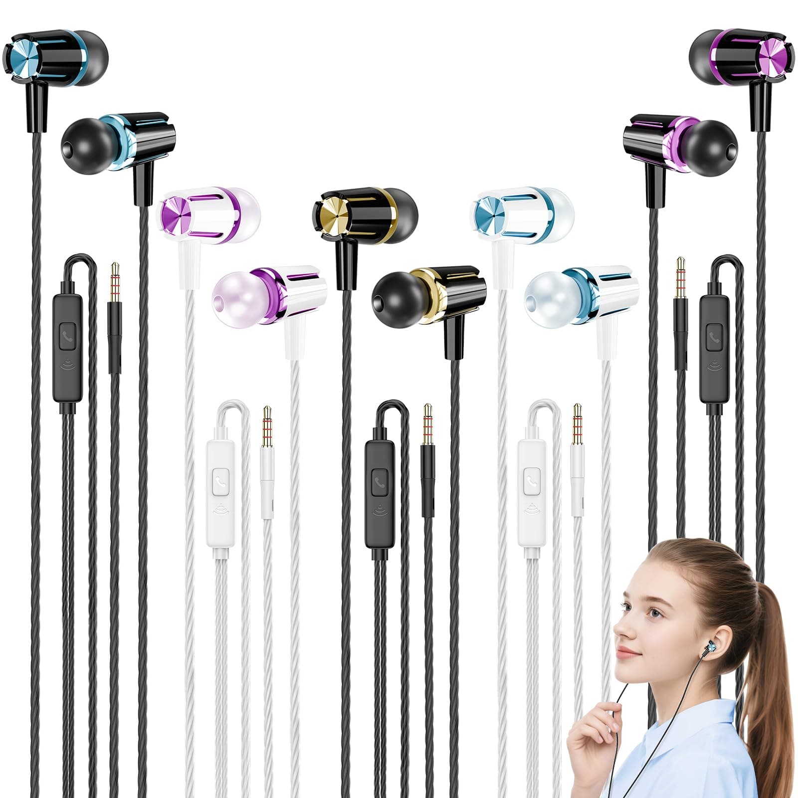 Earbuds Wired with Microphone, 5 Pack Wired Headphones with Powerful Heavy Bass, High Definition, Earphones 3.5mm Jack