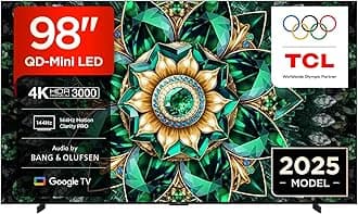 TCL 98Q7C-UK QD-Mini LED TV, 4K HDR Premium 2600, Smart TV Powered by Google TV (Dolby Vision IQ & Atmos, HVA Panel, Audio by Bang & Olufsen, 144Hz Motion Clarity Pro)