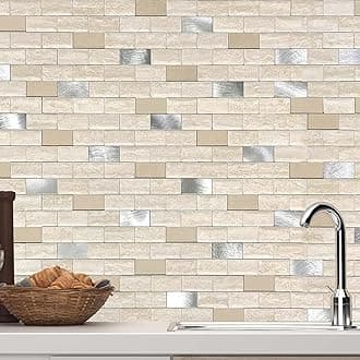 VAOVI3D Self Adhesive Tiles for Walls,Kitchen Stick on Splashback Tiles Splash Wall Panels for Bathroom Mosaic Brick Waterproof(10Tiles,Beige)