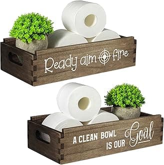 TJ.MOREE Toilet Paper Storage Basket Bathroom Decor Box -Ready Aim Fire, A Clean Bowl is our goal-2 Sides Bathroom Box Funny Gifts for Men