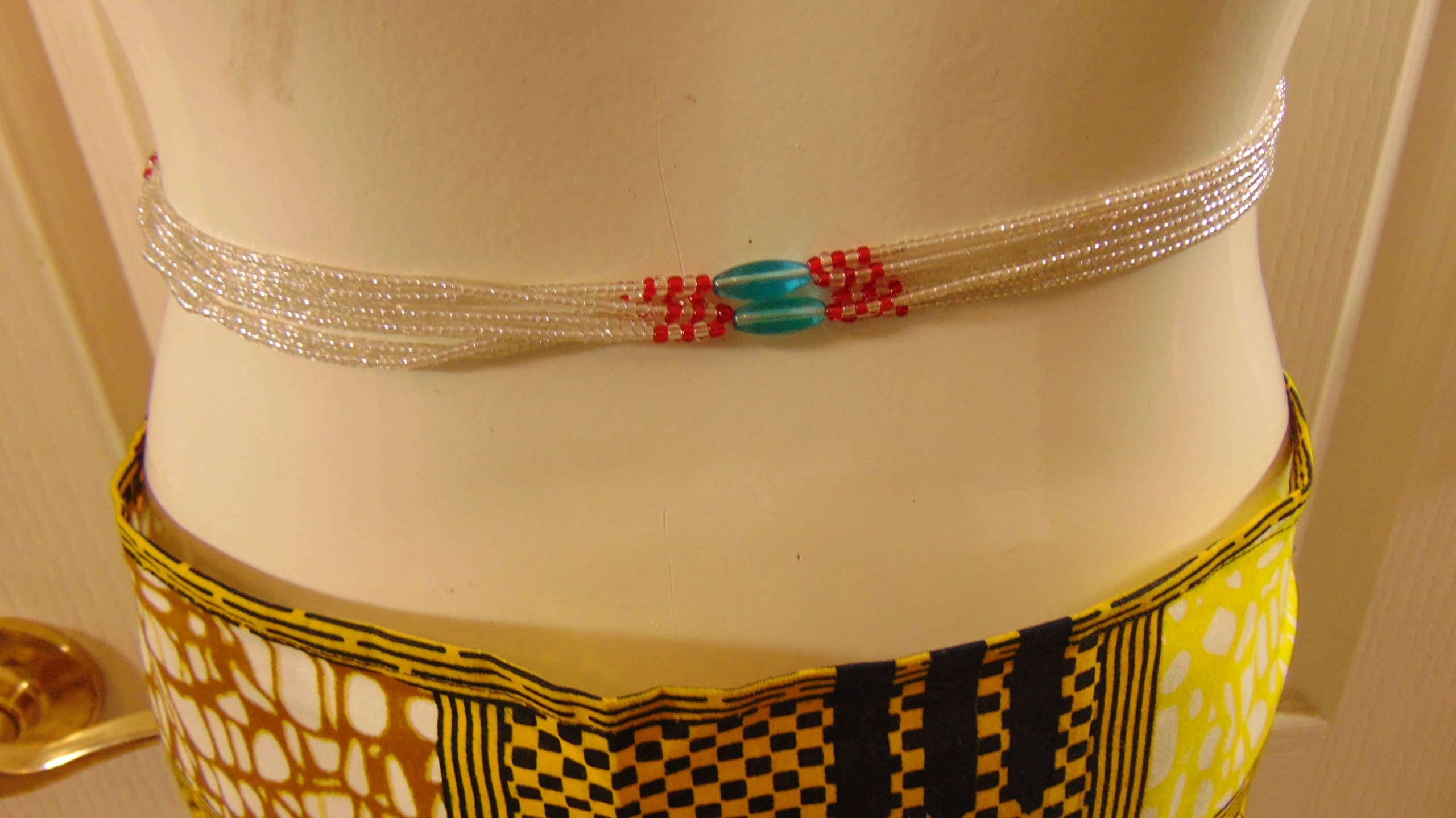 Sky Blue-Ivory Authentic Three Strings African Waist Beads From Ghana & Burkina-Faso
