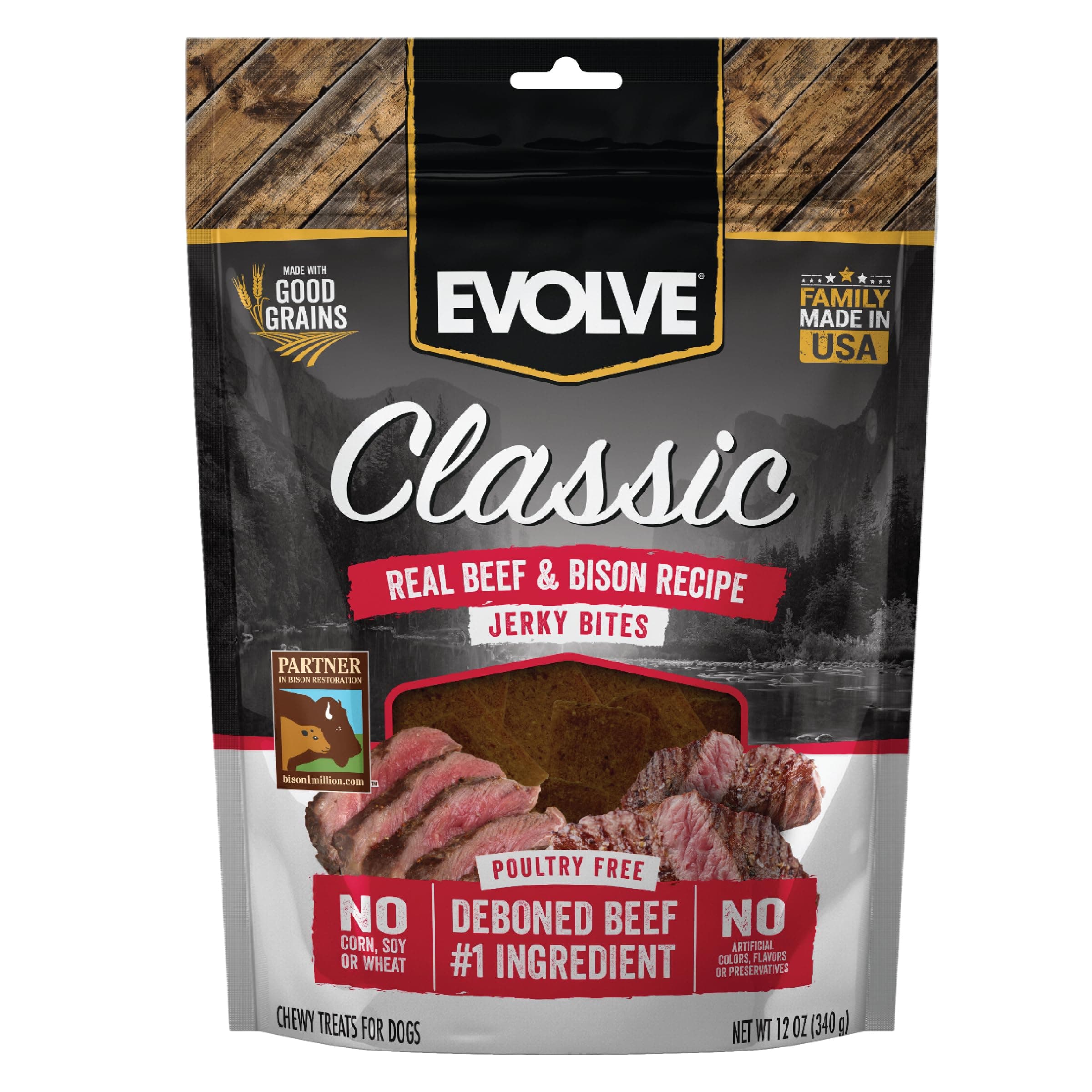 Evolve Classic Beef & Bison Recipe Jerky Bites Soft Dog Treats | 12 oz