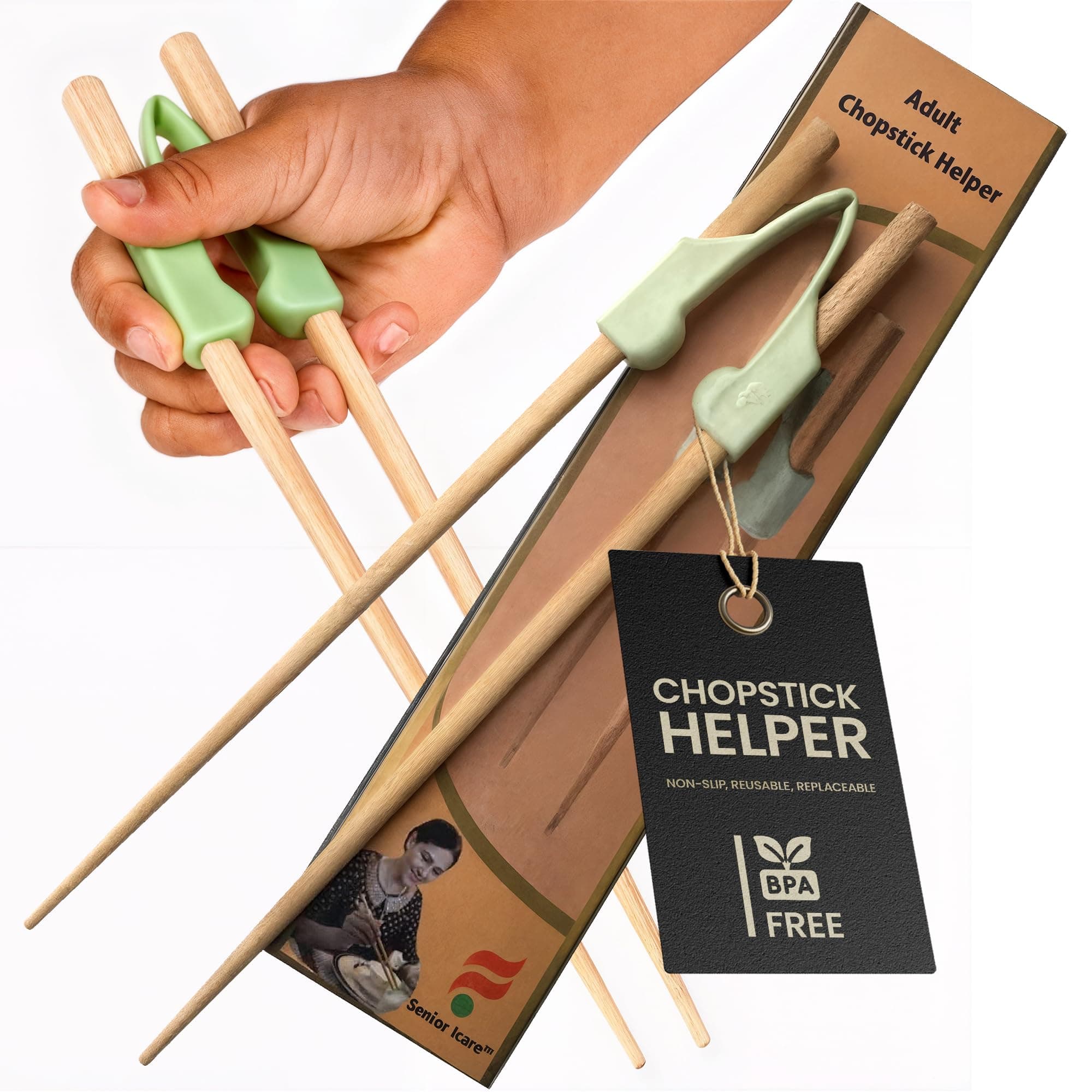 Chopstick Helper - Training Chopsticks for Adults, Beginners, Trainers or Learners, Right or Left Handed - Non-Slip, Reusable, Replaceable