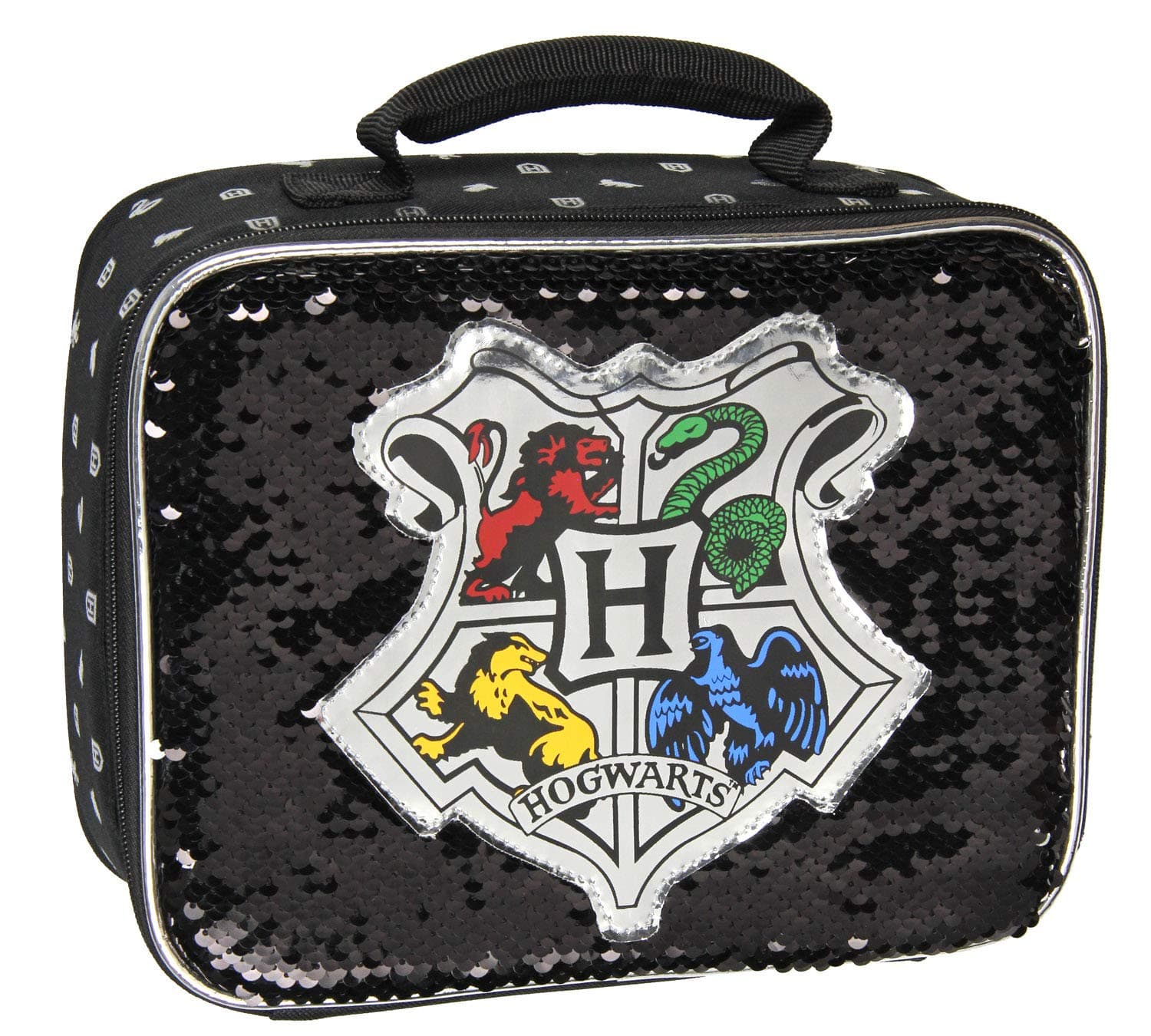 Harry Potter Lunch Box Hogwarts Castle Crest Reversible Sequin Insulated Lunch Bag Tote