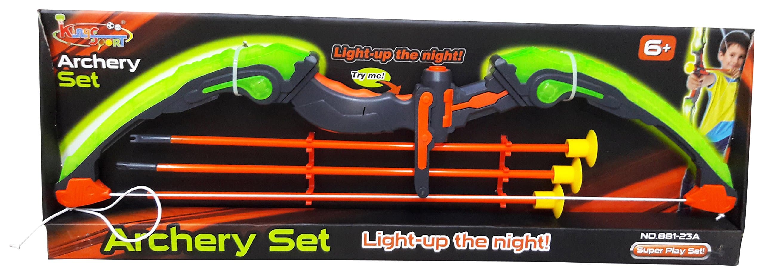 Wise Guys Light Up Archery Bow and Arrow Toy Set Gift for Kids with 3 Suction Cup Arrows - Multi Color