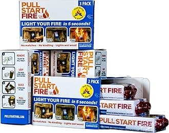 Pull Start Fire Pull String Firestarter | No Matches Required, Fire Starts in Seconds | for Campfires, Grill, Fireplace, BBQ | Lights Wet Wood, Easy to Use, Food Safe and Weather Resistant