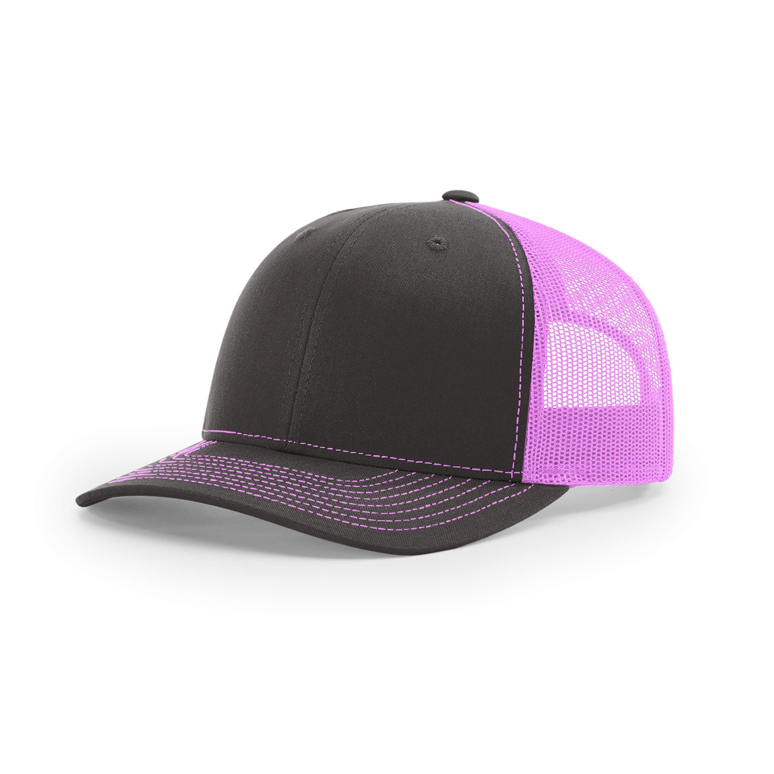 Richardson Unisex 112 Trucker Adjustable Snapback Baseball Cap, Split Charcoal/Neon Pink, One Size Fits Most