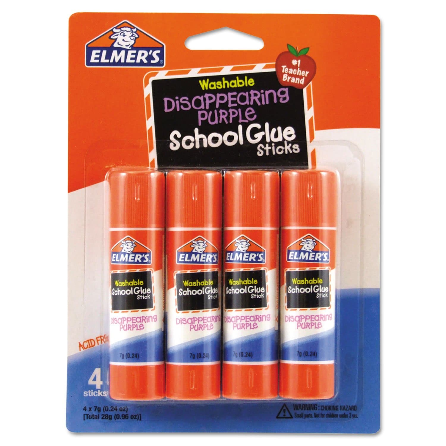 E543 Washable School Glue Sticks, Disappearing Purple, 4/Pack