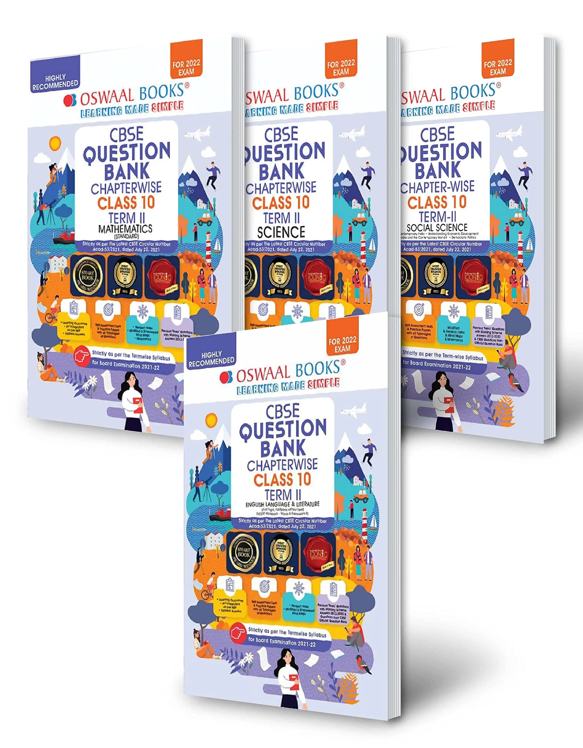 Oswaal Books CBSE Question Bank Chapterwise For Term 2, Class 10 (Set of 4 English Language & Literature, Science, Social Science & Math (Standard) (For 2022 Exam)