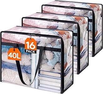 Lifewit 16 Pack Clear Clothes Storage Bags, 40L Plastic Blanket Storage Bag, Vinyl Foldable Moving Bags with Zipper, Closet Organizers and Storage Containers for Bedding, Duvet, Comforter