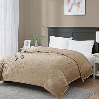 MP2 Double Control Double Electric Blanket, Plush Heated Blankets | 20 Heating Levels and 10 Hours Auto Shut Off, UL Certified | 8 x 90 Inches, Brown