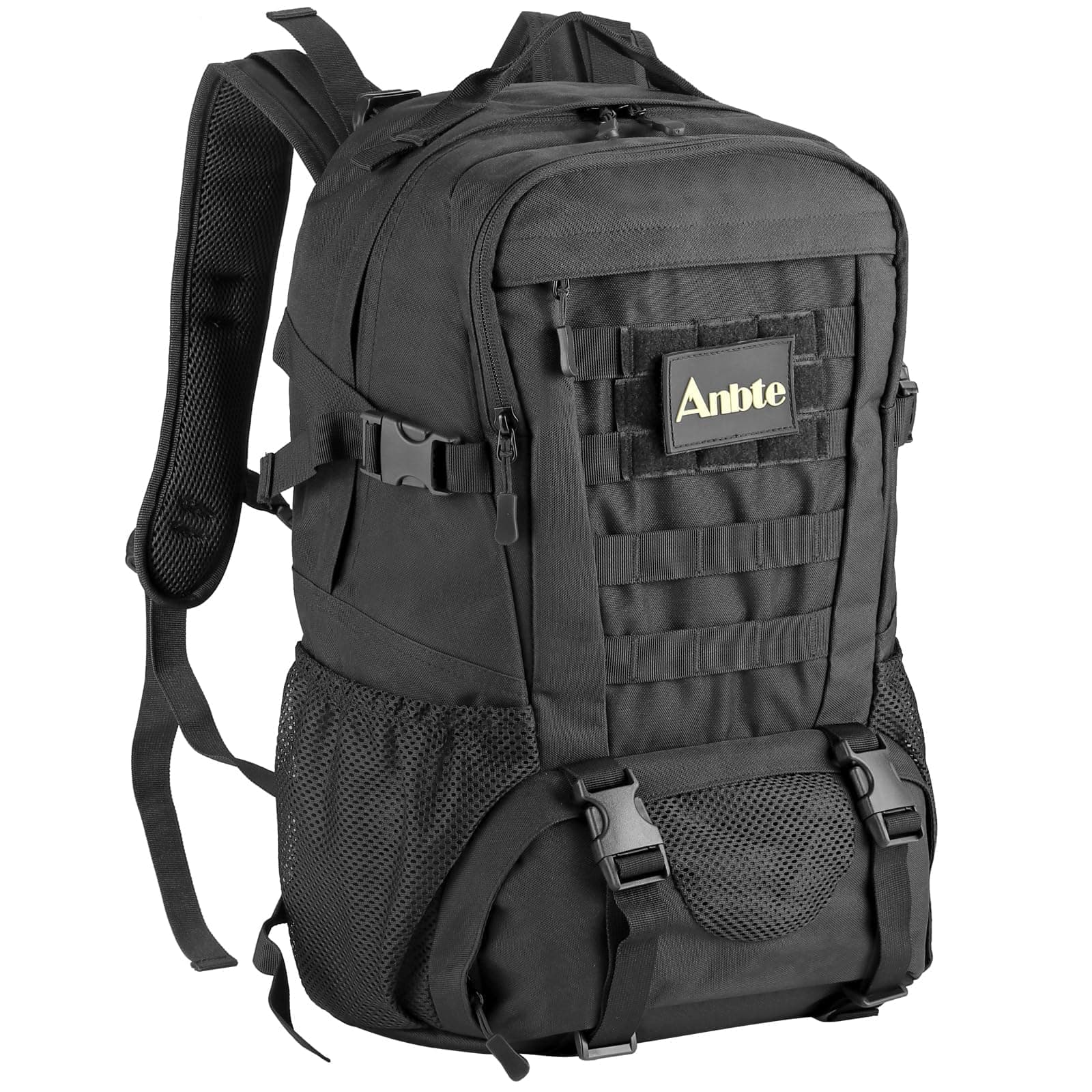 Anbte Travel Backpack, 45 L Waterproof Camping Backpack for Men Women, Large Molle Tactical Backpack for Backpacking Cycling Traveling Climbing Fishing, Black