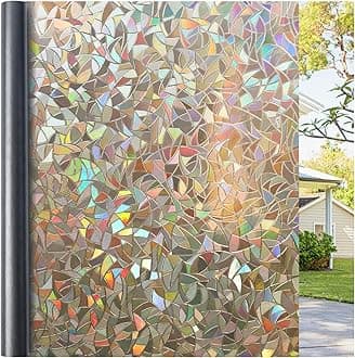 Haton Window Privacy Film, Stained Glass Rainbow Film Decorative Window Clings, Static Cling Sun Blocking Sticker Decal Covering Tint for Home Heat Control, Non-Adhesive, Brown 11.8" x 78.7"