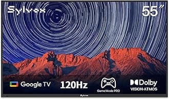 SYLVOX Outdoor TV, 55 inch 120Hz 4K Smart TVs, Weatherproof & IP55 Waterproof, Compatible with Google & Dolby Atmos, Support HDMI 2.1 & USB 3.0, 1000 Nits Outside Televison for Gaming (2025 Model)