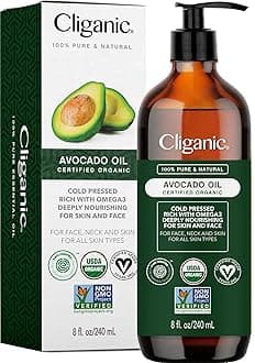 Cliganic Organic Avocado Oil, 100% Pure (8oz) - for Skin & Hair, Nourishing Carrier Oil for Face & Body