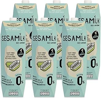 Sesamilk: Sesame Milk (Unsweetened White Sesame Milk), 33.8 Fl Oz (Pack of 6) Vegan Dairy Free│Soy and Nut Free │Gluten Free │Low Sodium │0% Sugar│Halal
