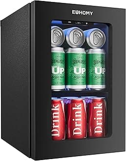 18L Beverage Refrigerator Cooler, 24 Cans Mini Fridge with Quiet Compressor, Countertop Small Fridge with 40°F-61°F Digital Temperature Control, LED Lgiht for Home, Bar, Office