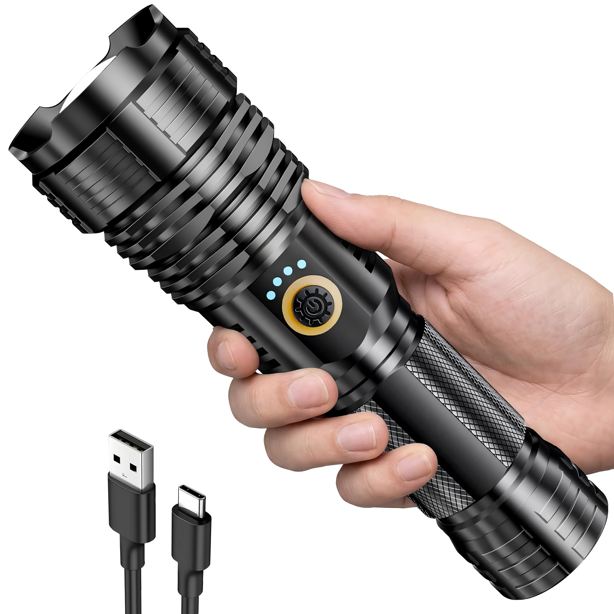 Rechargeable Flashlights 2000.000 High Lumens, Super Bright Flashlight with 10 Modes, LED Tactical Flashlight Waterproof, Powerful for Camping, Hiking, Hunting and Emergencies