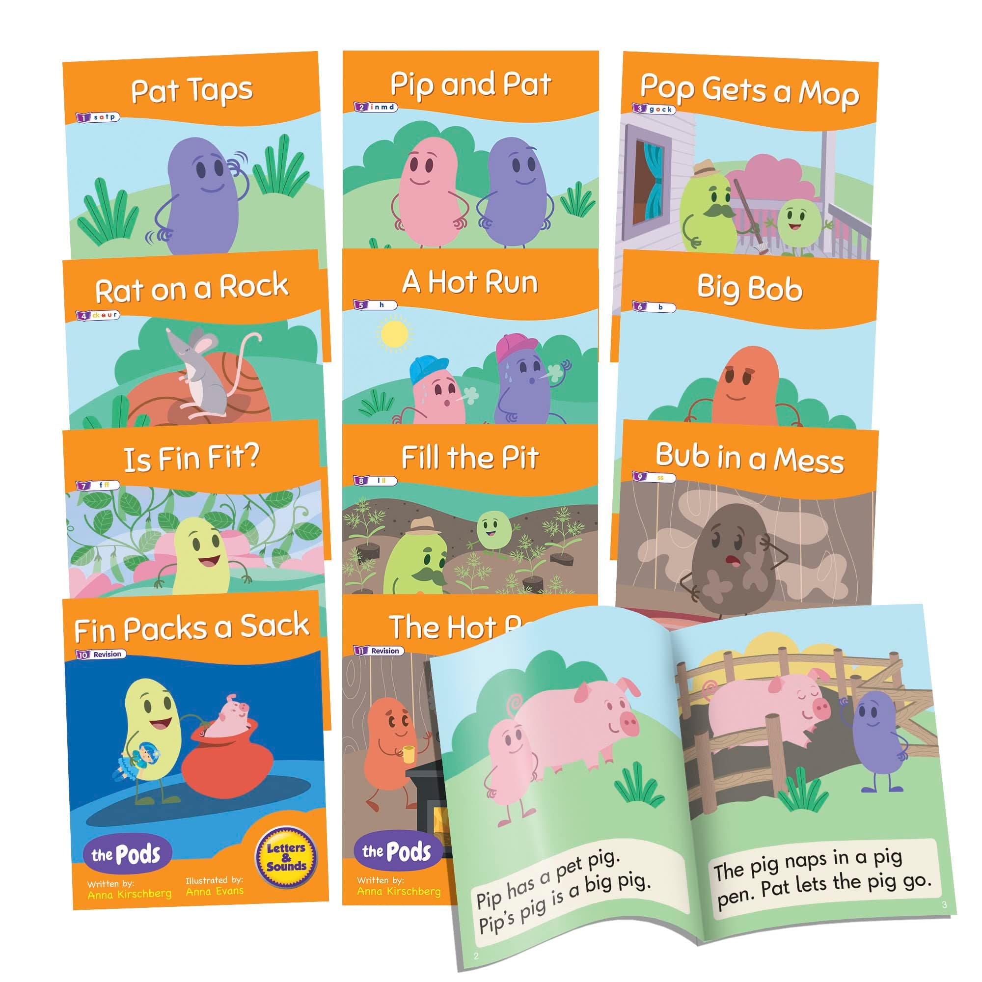 Junior Learning Decodable Readers The Pods - Phase 2 Letter Sounds: The Science of Reading, Easy decodable Texts, Beginning Readers, for Ages 5+, Grade K, 12 Books