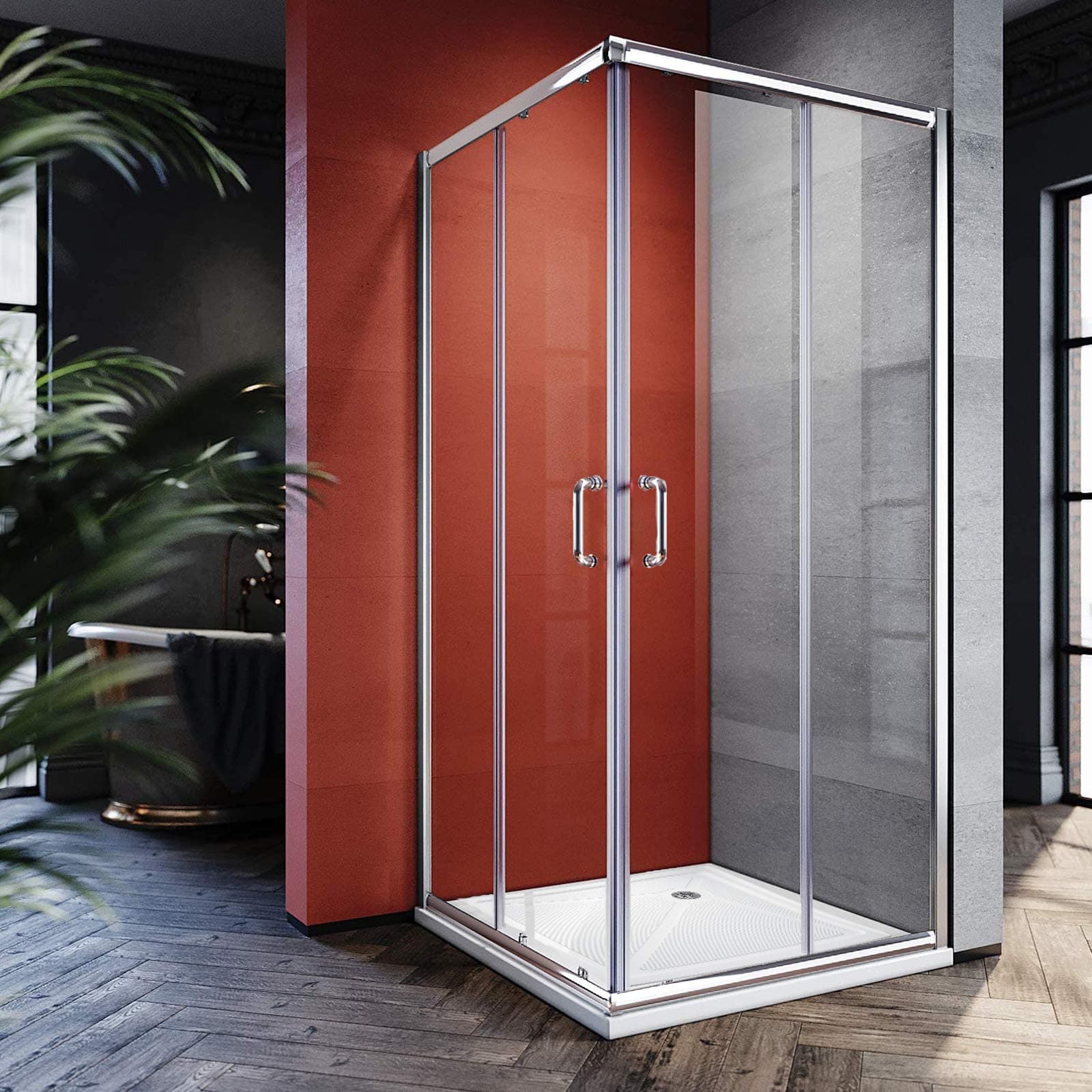 ELEGANT Corner Shower Enclosure Sliding Door 34'' D x 34'' W x 72'' H Double Sliding Shower Doors 1/4 in.Clear Glass French Corner Enclosure, Chrome Finish (Shower Base No Included)