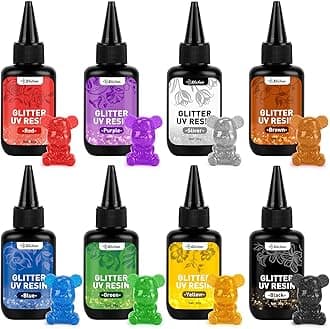 Glitter Colored UV Resin, 8 Colors Metallic UV Resin with Sparkling Effect, Hard Glitter Resins Kit for Jewelry Making, Colored Casting and Coating, Crafts and Decoration
