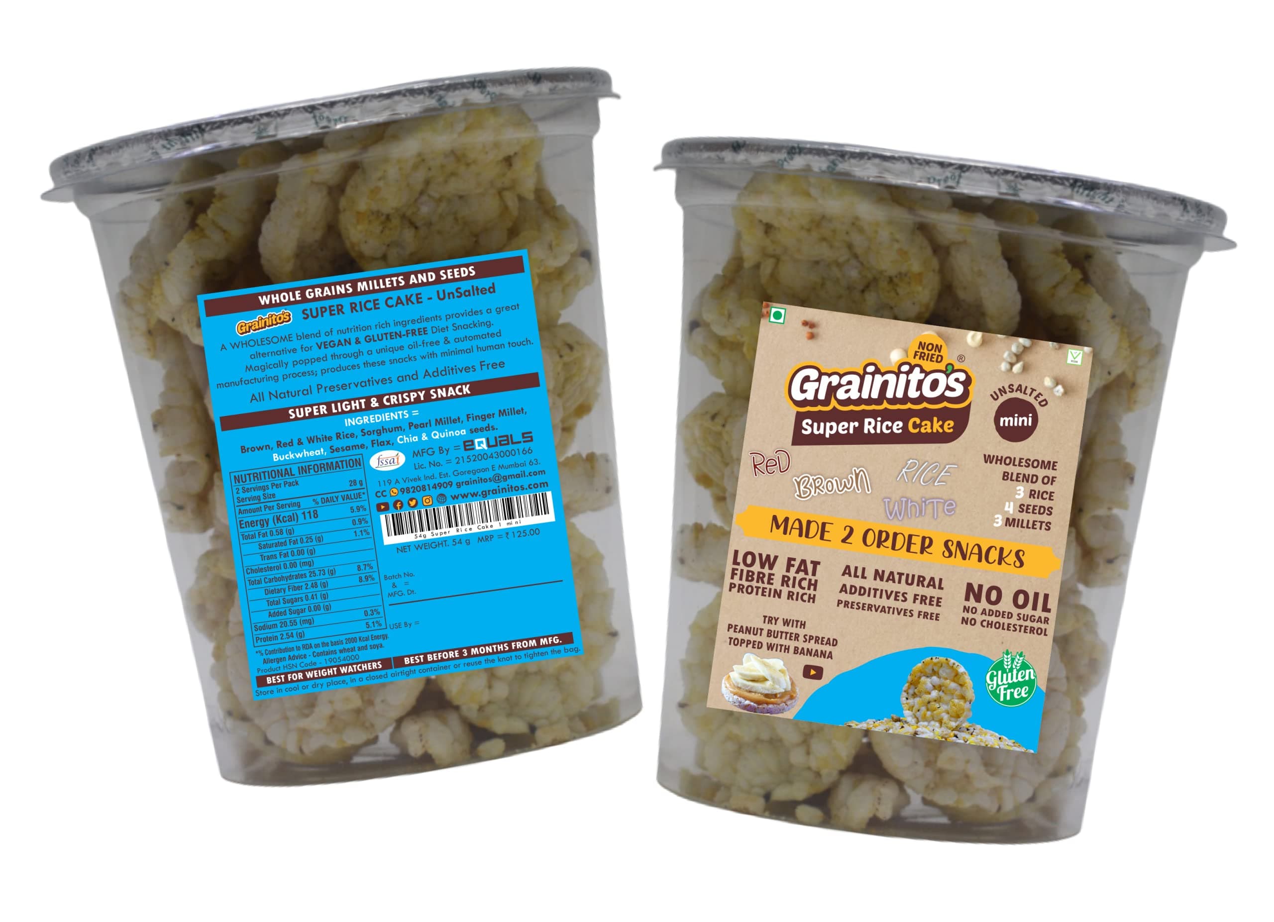 Rice Cake Mini (Brown, Red And White) With Millets Buckwheat Quinoa Chia Seeds (Unsalted),54 Gram