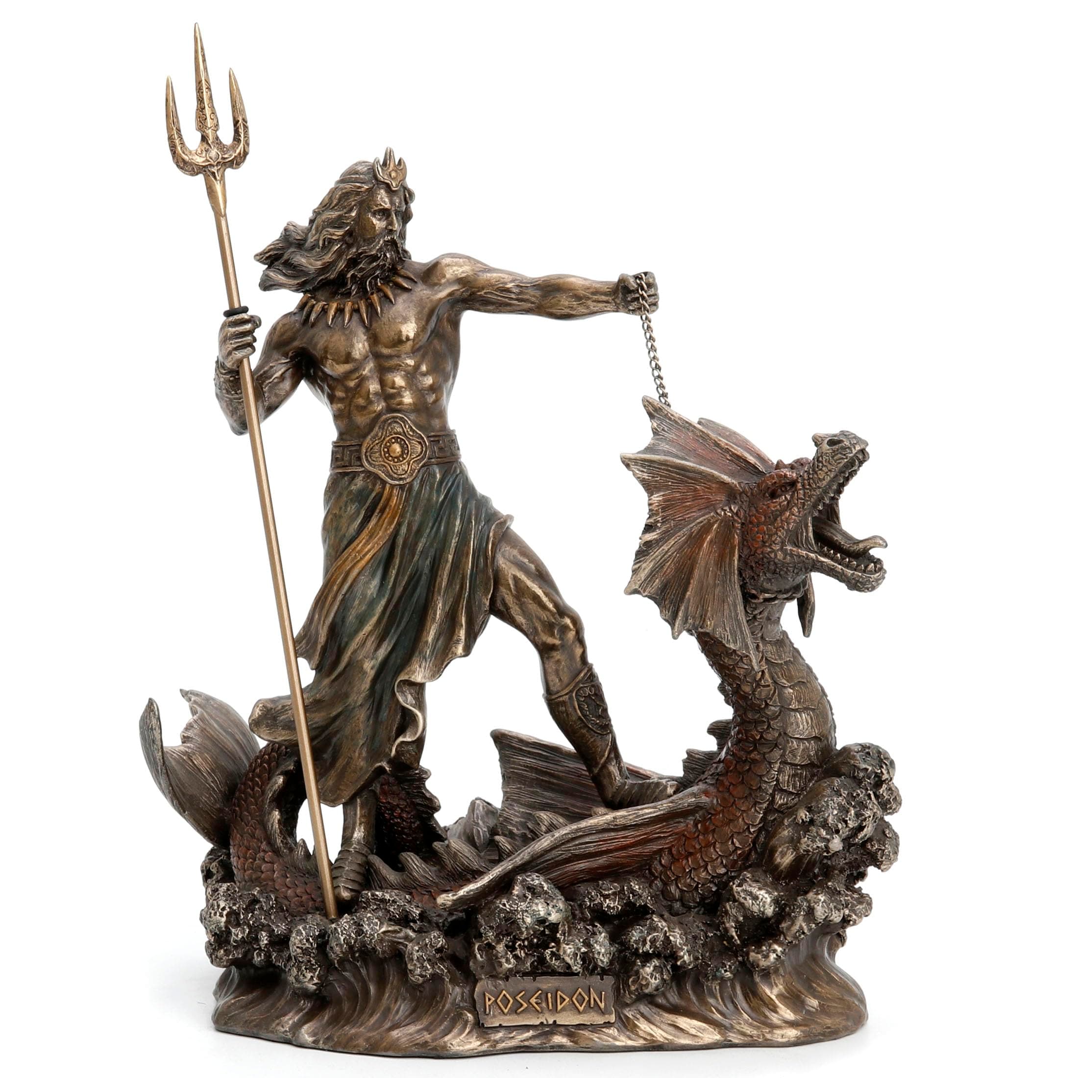 Veronese Design 9 1/4 Inch Poseidon with Trident Standing On Hippocampus Cold Cast Resin Bronze Finish Statue