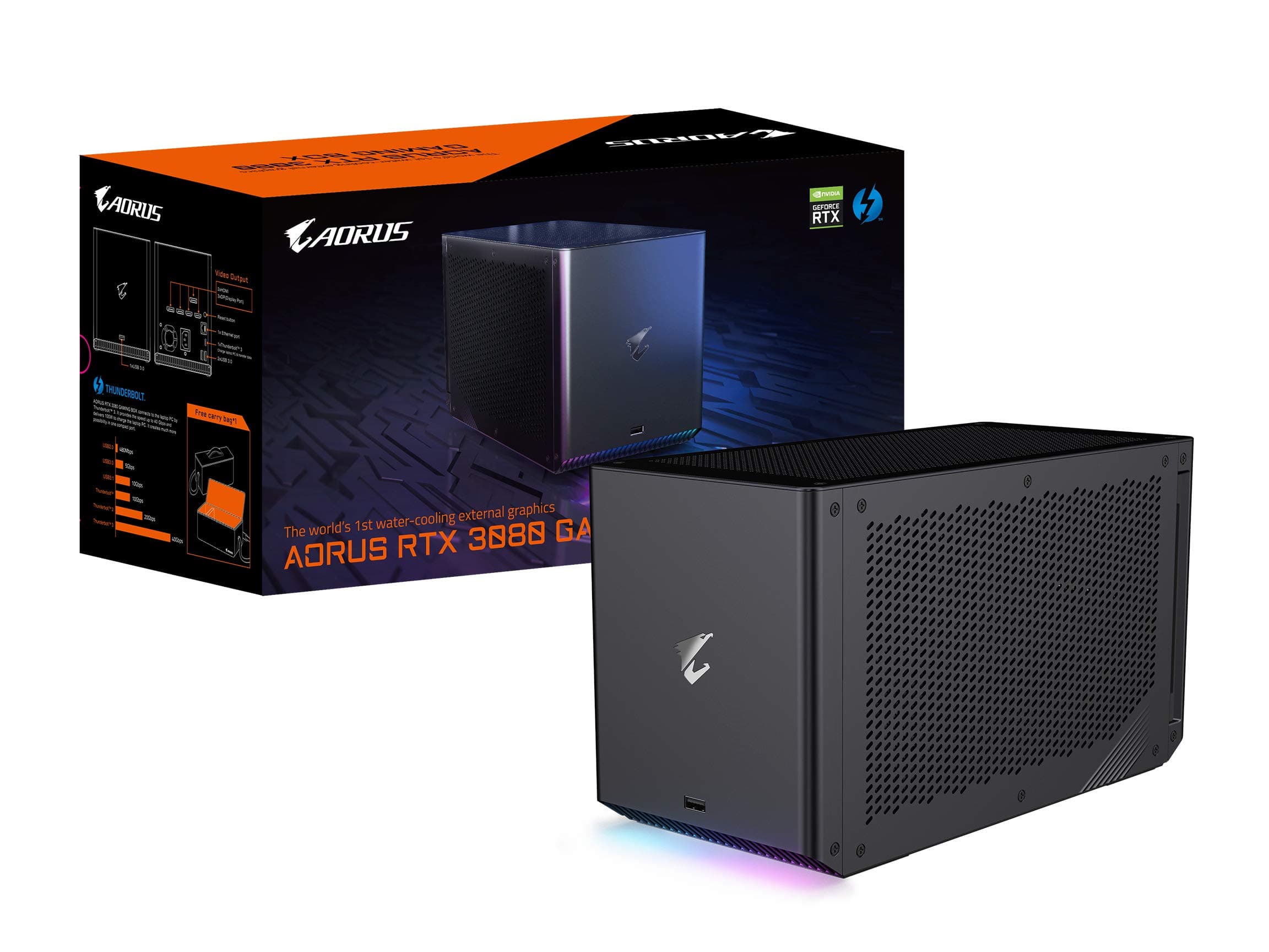 GIGABYTE AORUS RTX 3080 Gaming Box External Graphics Card, WATERFORCE All-in-one Cooling System, Thunderbolt 3, GV-N3080IXEB-10GD