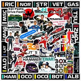CodersParadise Pack of 60 F1 Formula One Racing Vinyl Self-Adhesive Stickers for Laptop, Journal, Diary, Guitar, Mobile Case - Waterproof Residue Free Multicolor Stickers - 3 Inches for Metal, Glass