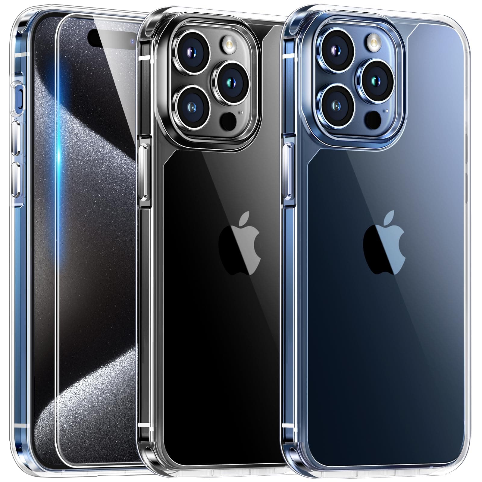 TAURI Clear for iPhone 15 Pro Max Case, and HD Screen Protector, [Not-Yellowing] [12 FT Grade Protection] Shockproof Phone Case for iPhone 15 Pro Max 6.7 inch