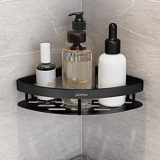 Plantex Self Adhesive Corner Shelf for Bathroom Wall/Aluminium & Stainless Steel Corner Shelf/Storage Organizer/Bathroom Accessories Set- Pack of 1 (8 x 8 inch, Black)
