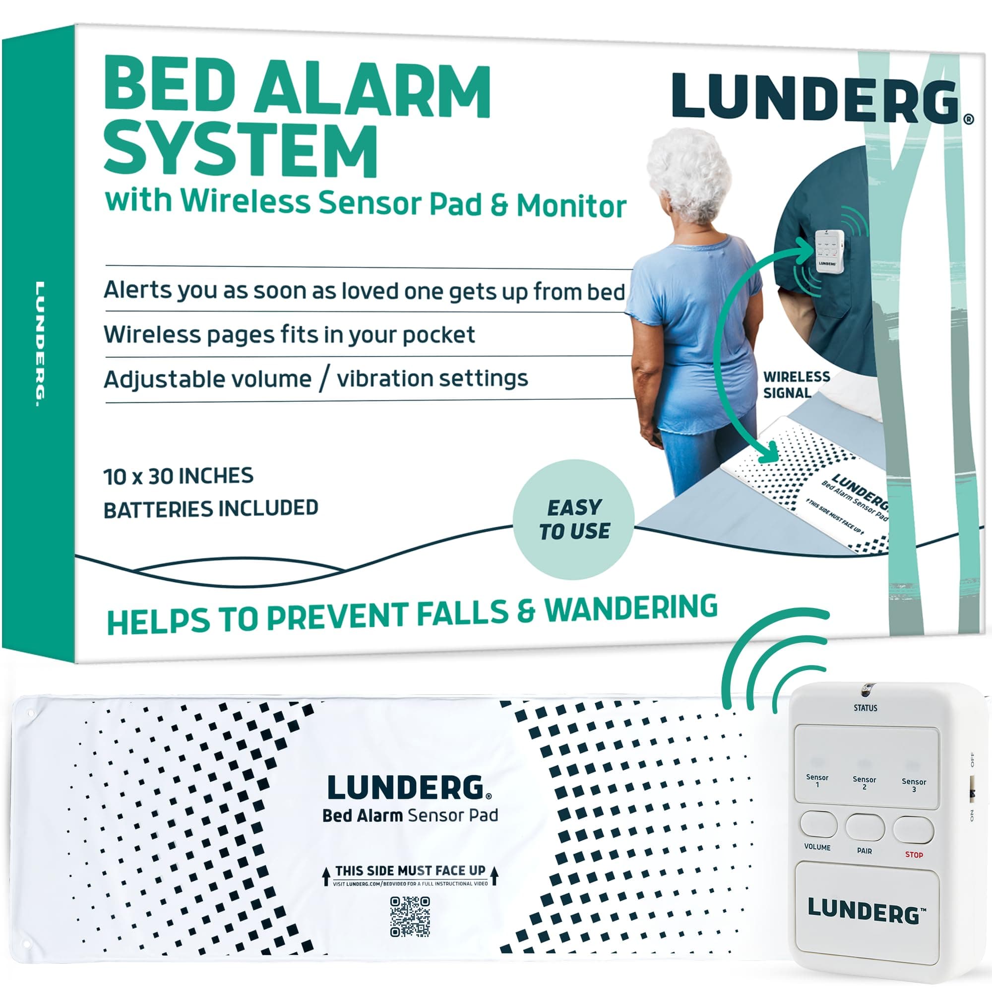 Bed Alarm for Elderly Adults - Wireless Sensor Pad (10” x 30”) & Pager - Bed Alarms and Fall Prevention for Elderly and Dementia Patients