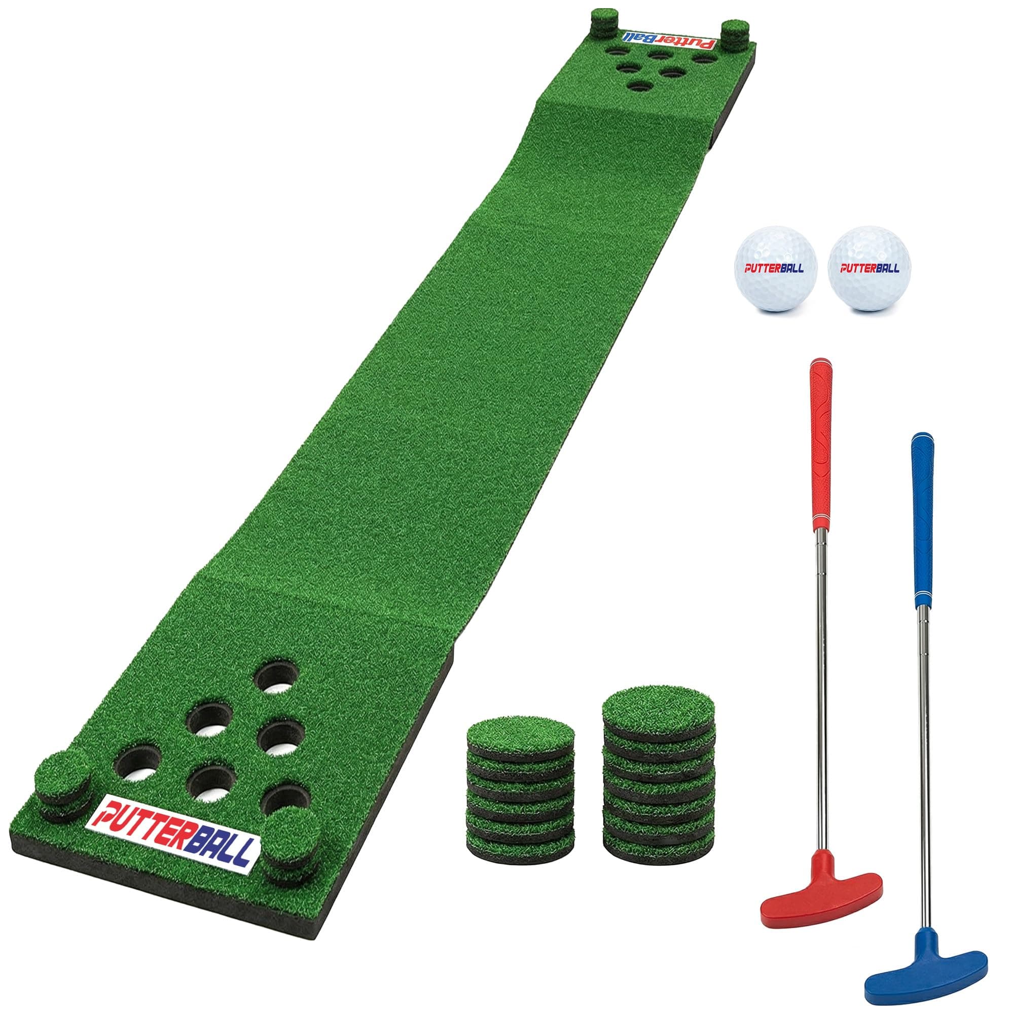 Original Golf Putting Game Set – Backyard 12 ft Putting Green Pong Style Golf Mat with 2 Putters, 2 Balls & Hole Covers