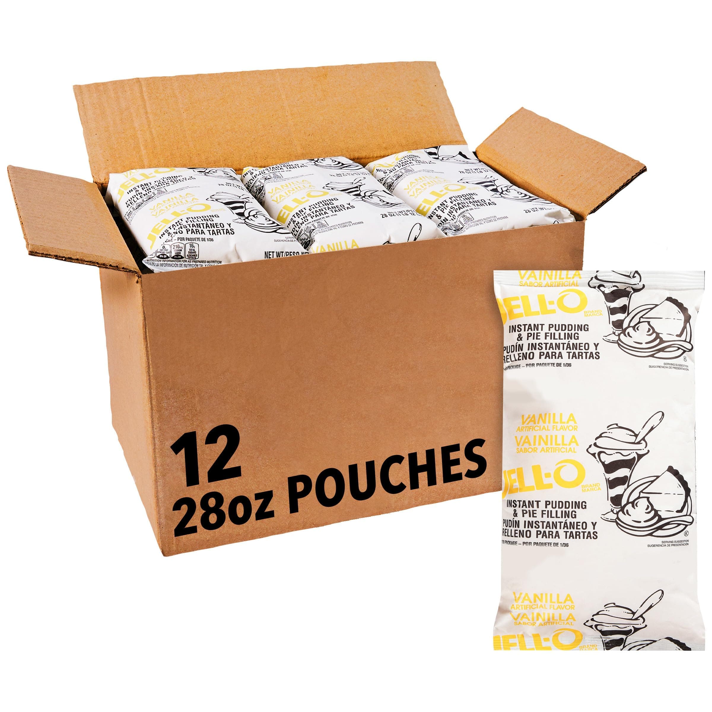 JELL-O Instant Vanilla Pudding & Pie Filling Mix (28 oz Boxes, Pack of 12)