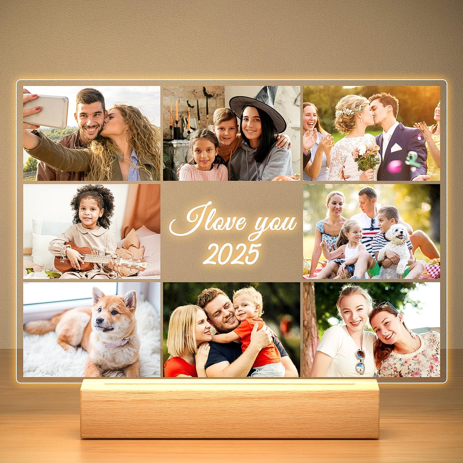 Custom Picture Frames with Photo, Personalized Photo Frame with Night Light, Customized Picture Frame, Personalized Birthday Easter Gifts for Women Men Mom Dad Baby Kid Pet Friend Family
