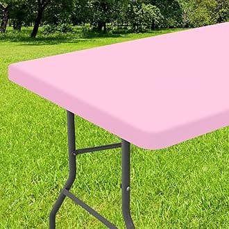 Smiry Rectangle Tablecloth, Elastic Fitted Flannel Backed Vinyl Tablecloths for 4ft Folding Tables, Waterproof Wipeable Table Covers for Indoor, Outdoor, Picnic and Camping (Pink, 30"x48")