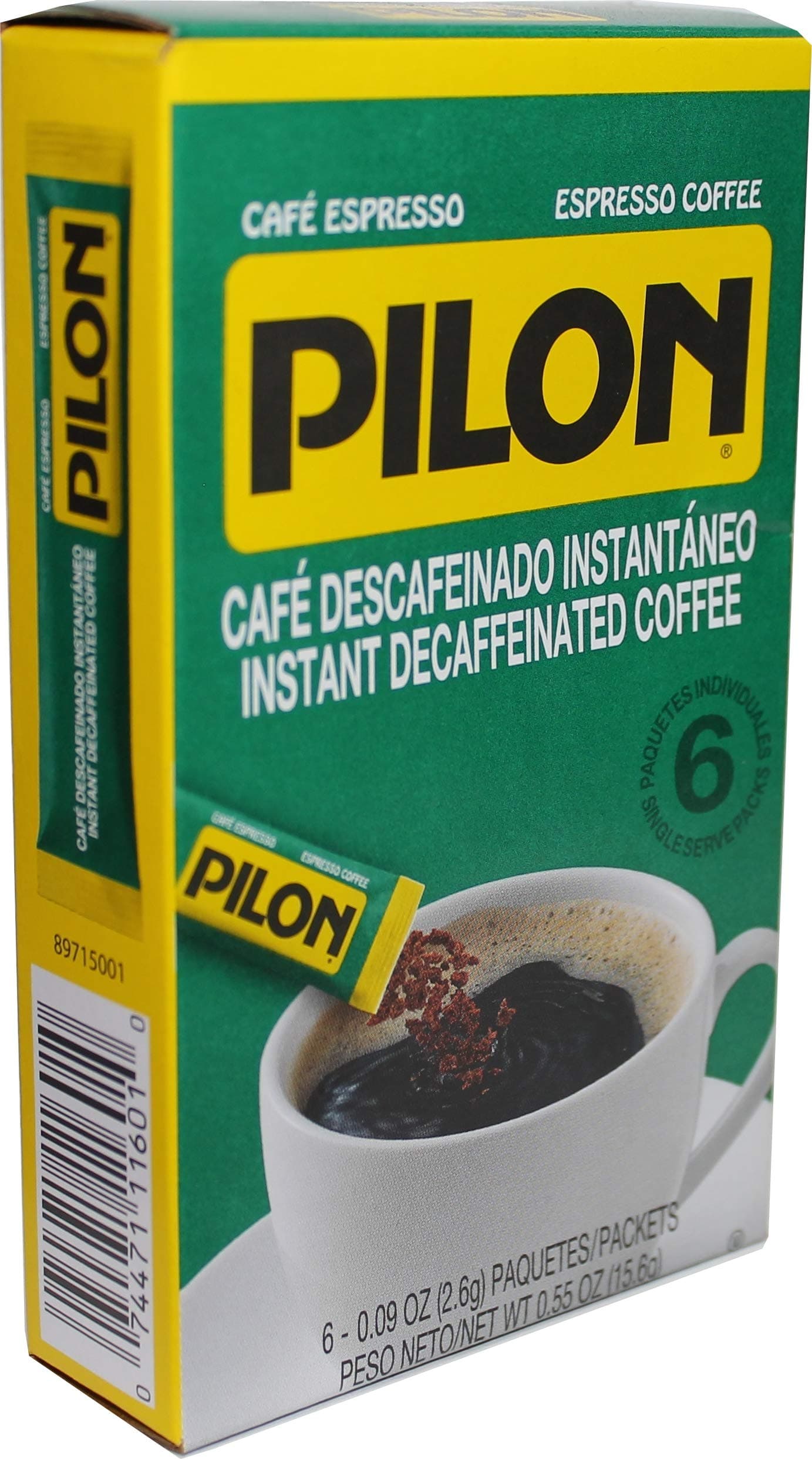 Pilon Instant Decaf Coffee Cafe, 6 individual packets in one box.