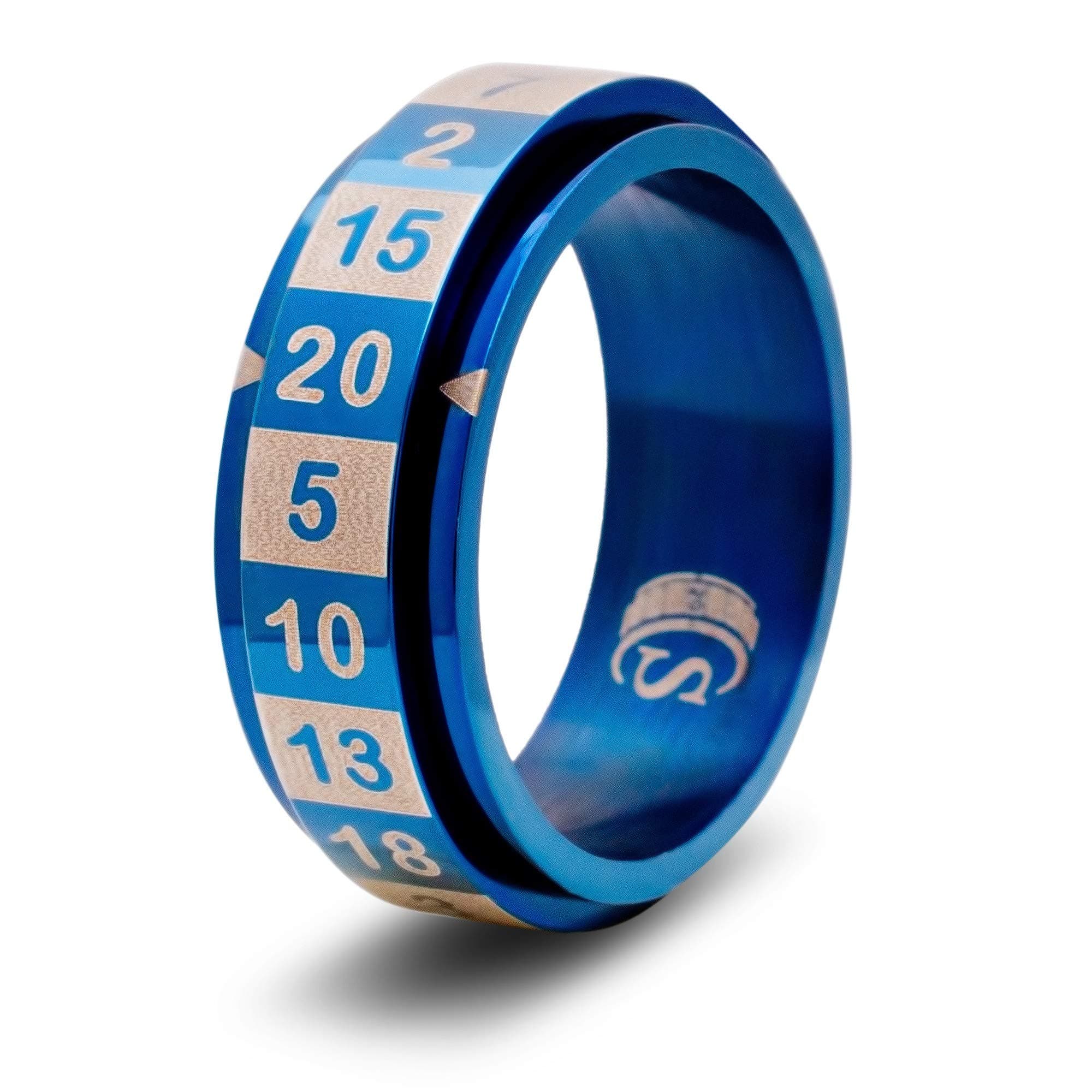 CritSuccess d20 Dice Ring with 20 Sided Die Spinner (Size 7 - Stainless Steel - Blue)