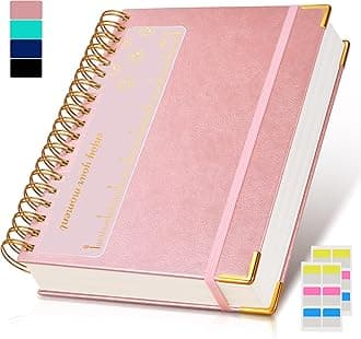 Spiral Notebook Journal 7.6” x 10”, 300 Pages Hardcover Leather Lined Journals for Women Men, B5 Large College Ruled Notebooks with 100 GSM Thick Paper, Spiral Journal for Writing Work School, Pink