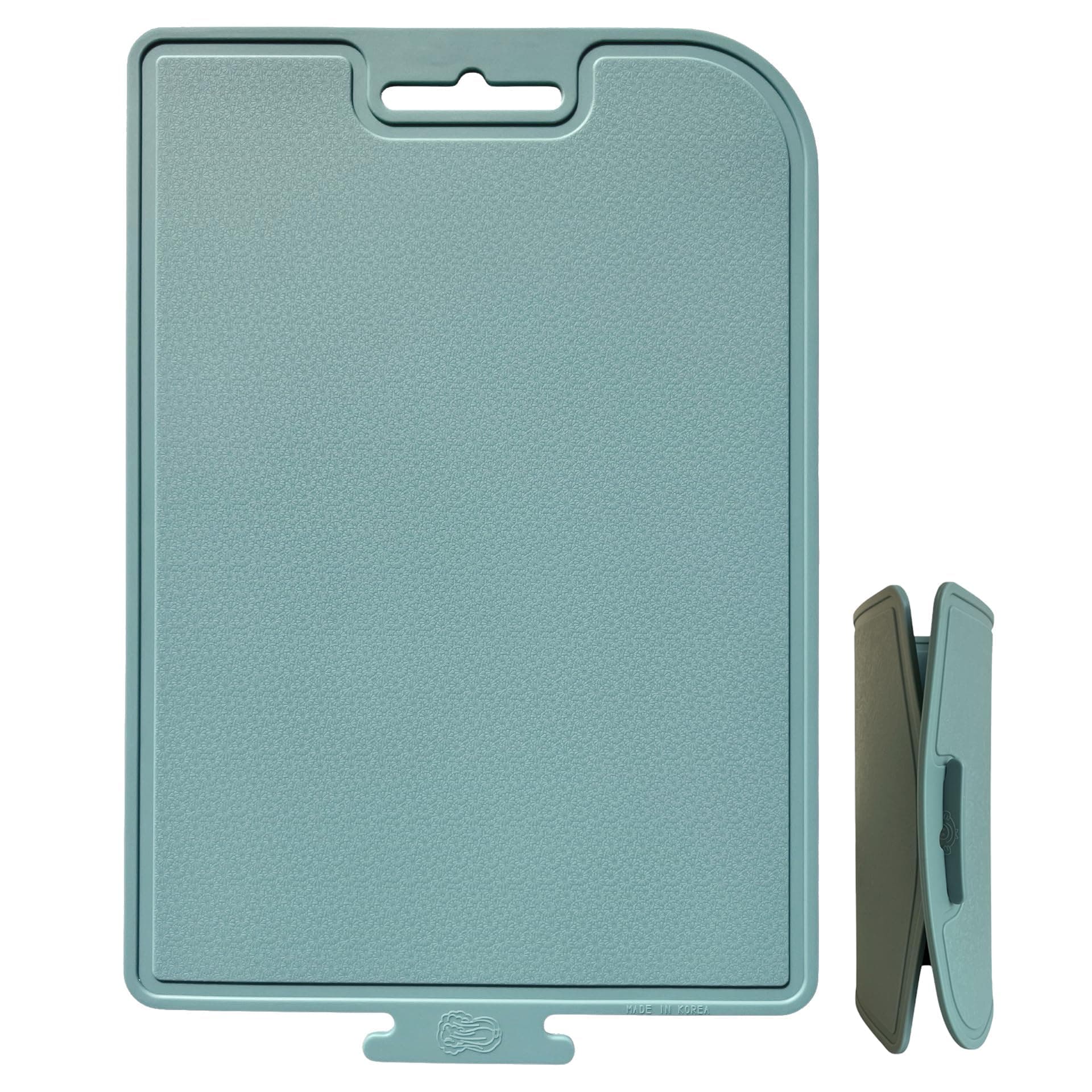 Korean Made Thick Silicone Double-Sided Usable Cutting Board 14.3" x 9.7" Foldable Design Drip Groove Grip Handle Dishwasher Safe 1PCS Gift for Mom (Mint) Stocking Stuffer