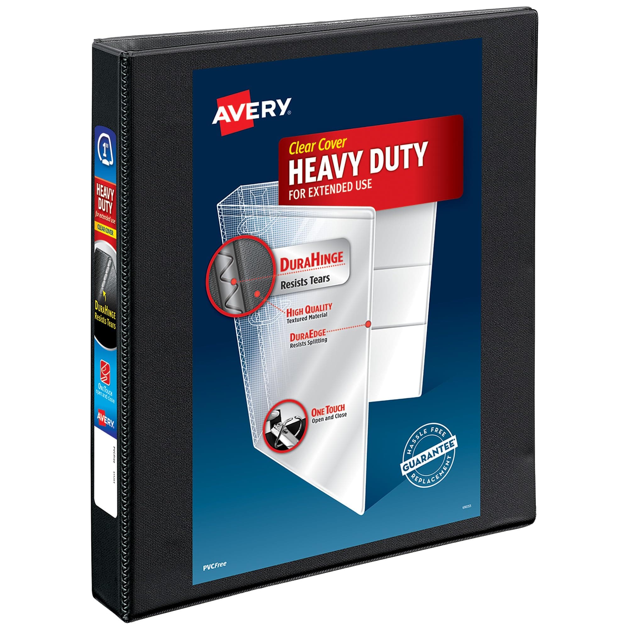 Avery Heavy-Duty View 3 Ring Binder,1" One Touch Slant Rings, Holds 8.5" x 11" Paper, 1 Black Binder (05300)