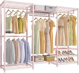 VIPEK V5 Portable Closet Wardrobe Heavy Duty Clothes Rack for Hanging Clothes, 70 inch Freestanding Closet Rack Metal Clothing Rack with 8 Adjustable Shelves & 4 Hang Rods, Max Load 890LBS, Pink