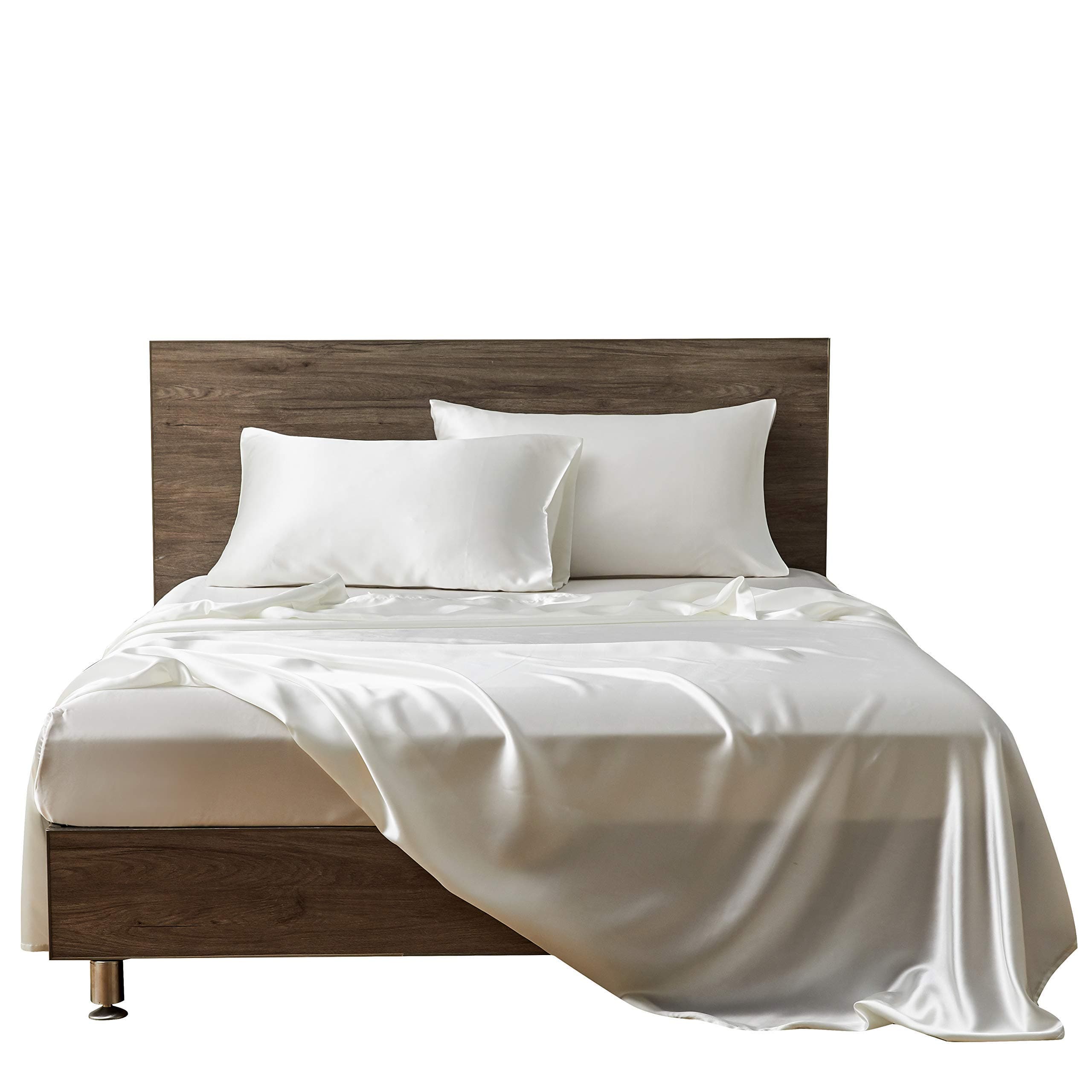 Silk Satin Sheets Set | Silk Satin Fitted Sheet | Silk Satin Flat Sheet | Silk Pillowcase | 4 Pc Silk Satin Sheet Set | Hotel Quality Silky Soft Luxurious !!!! Cal-King, Ivory